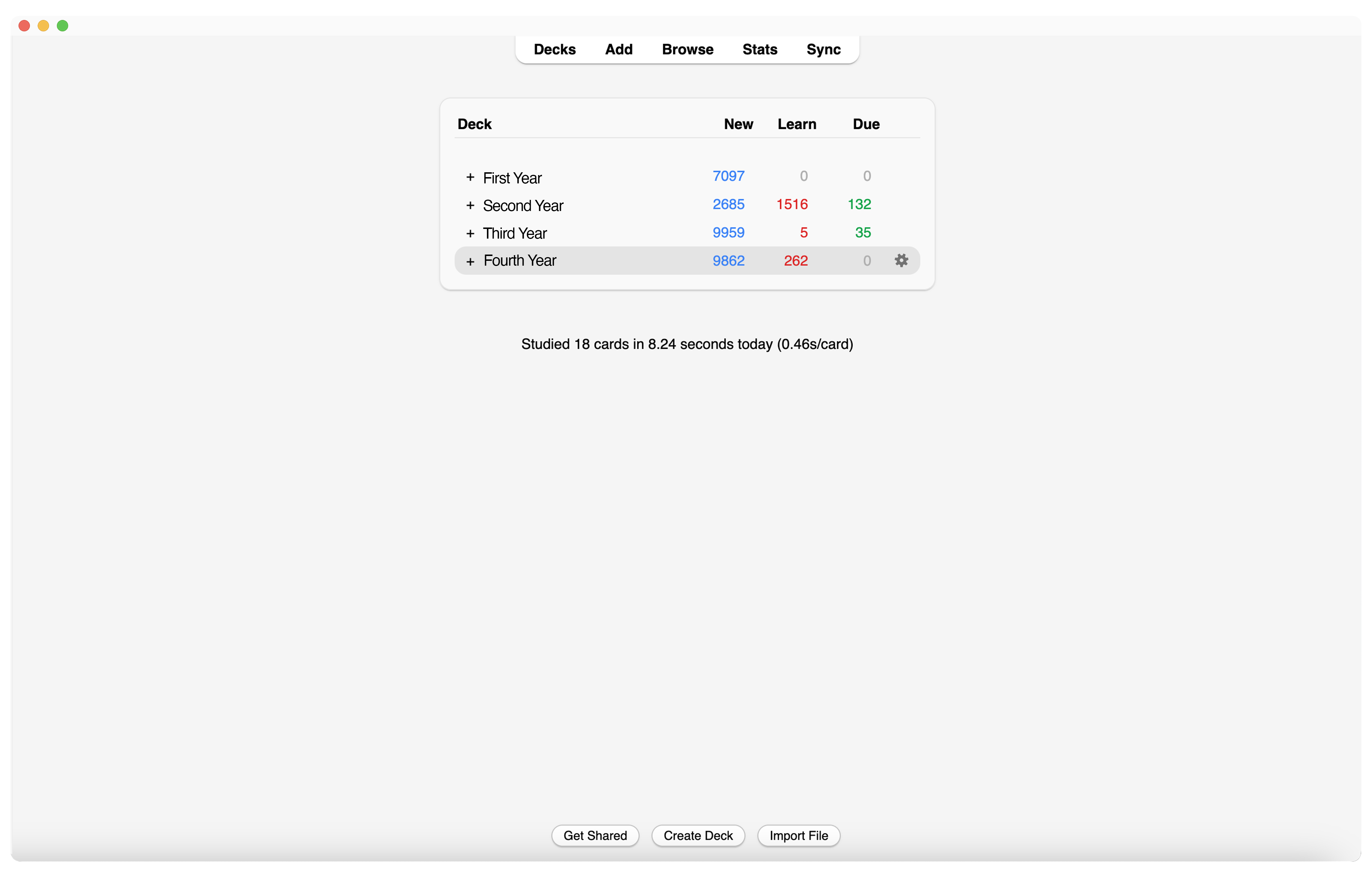 Standard Anki interface before SynapsePro